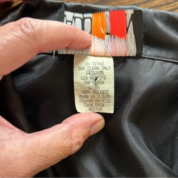 Vintage 90s Addiction Black Jacquard Satin Blazer Size Medium - Picture 7 of 16